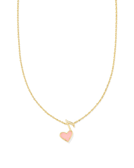 Kendra Scott DOLLY PARTON ARI HEART MUSIC NOTE SHORT PENDANT NECKLACE GOLD LIGHT PINK DRUSY