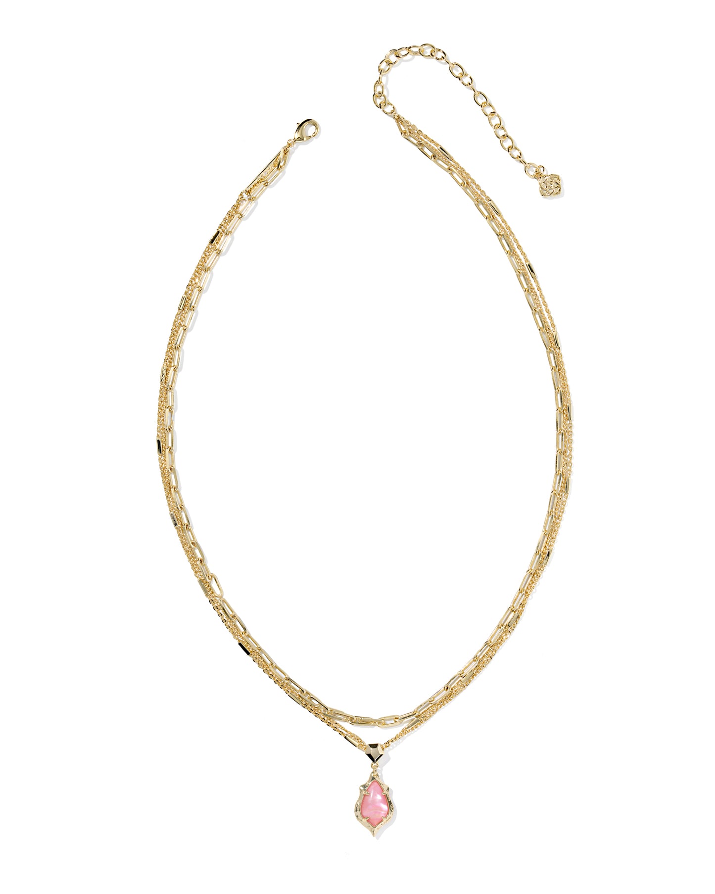 Kendra Scott ADRIANA SCALLOP FRAME MULTI STRAND NECKLACE GOLD LIGHT PINK IRIDESCENT ABALONE