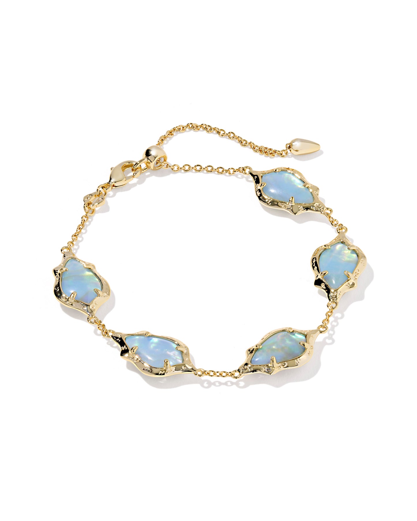 Kendra Scott ADRIANA SCALLOP FRAME DELICATE CHAIN BRACELET GOLD SKY BLUE IRIDESCENT ABALONE