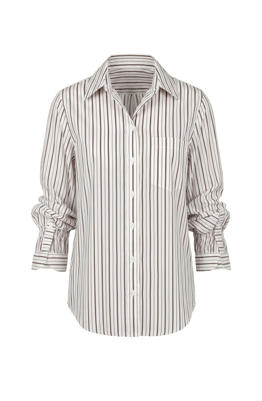 Liverpool Adjustable Sleeve Button Front Woven Top - Cream dark espresso