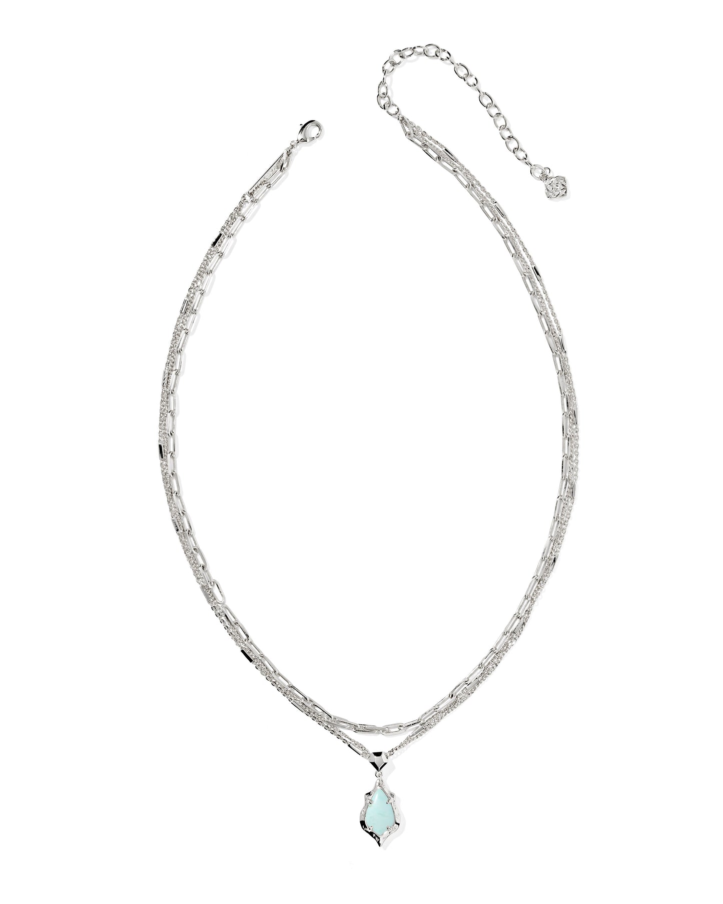 Kendra Scott ADRIANA SCALLOP FRAME MULTI STRAND NECKLACE SILVER SEA GREEN CHRYSOCOLLA