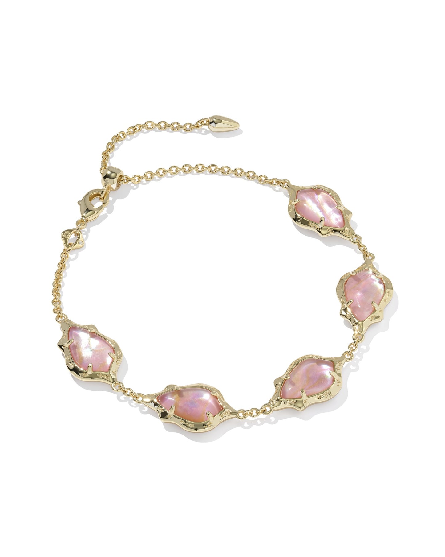 Kendra Scott ADRIANA SCALLOP FRAME DELICATE CHAIN BRACELET GOLD LIGHT PINK IRIDESCENT ABALONE
