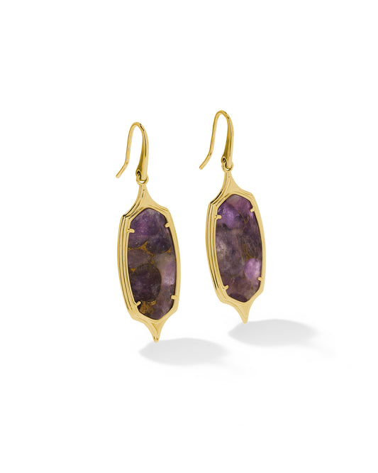 Kendra Scott DANI STEPPED FRAME DROP EARRINGS GOLD BRONZE VEINED PURPLE AMETHYST