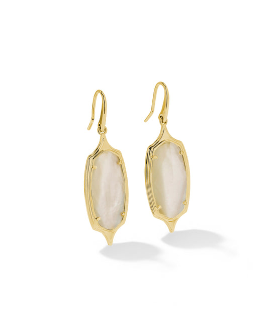 Kendra Scott DANI STEPPED FRAME DROP EARRINGS GOLD IVORY MOTHER OF PEARL