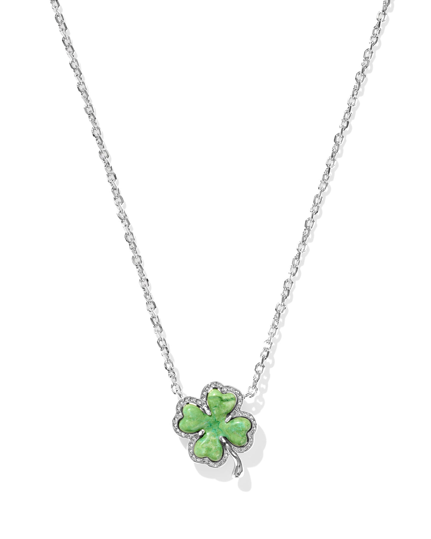 Kendra Scott CLOVER SHORT PENDANT NECKLACE ILVER LIME GREEN MAGNESITE