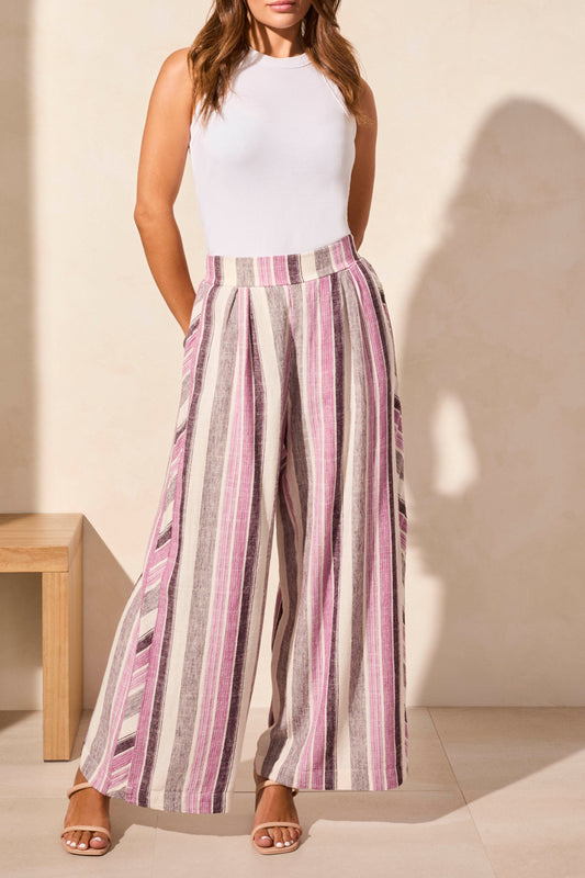 TRIBAL PULL-ON FLOWY WIDE LEG PANTS WITH POCKETS