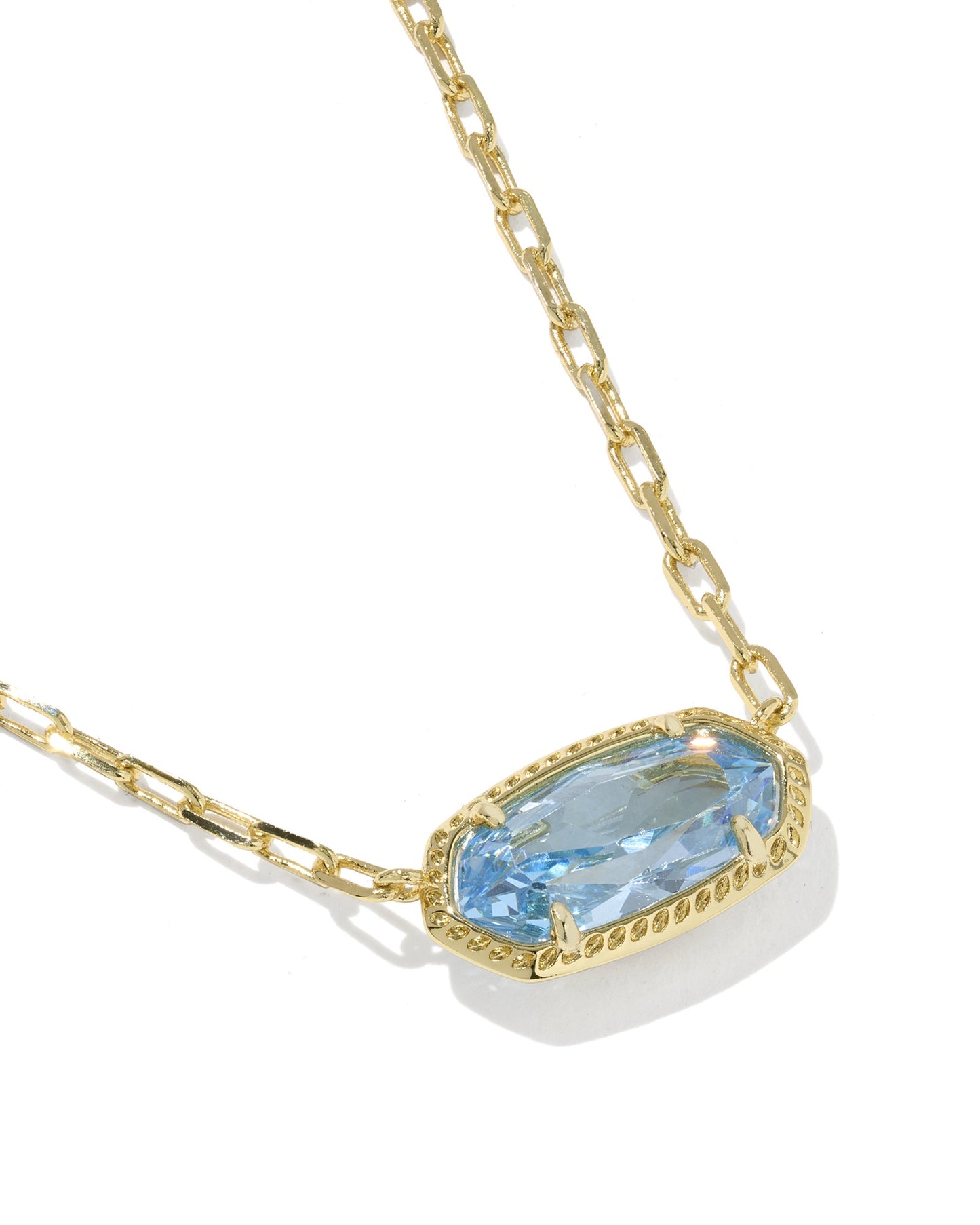 Kendra Scott ELISA LUXE SHORT PENDANT NECKLACE GOLD LIGHT BLUE CZ