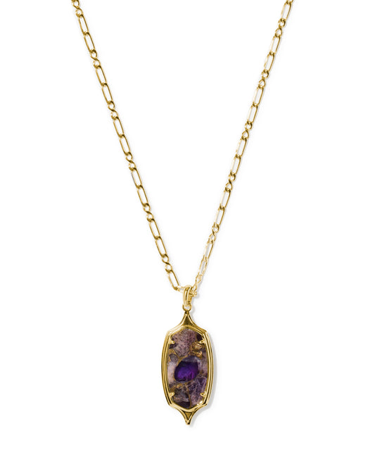 Kendra Scott DANI STEPPED FRAME LONG PENDANT NECKLACE GOLD BRONZE VEINED PURPLE AMETHYST