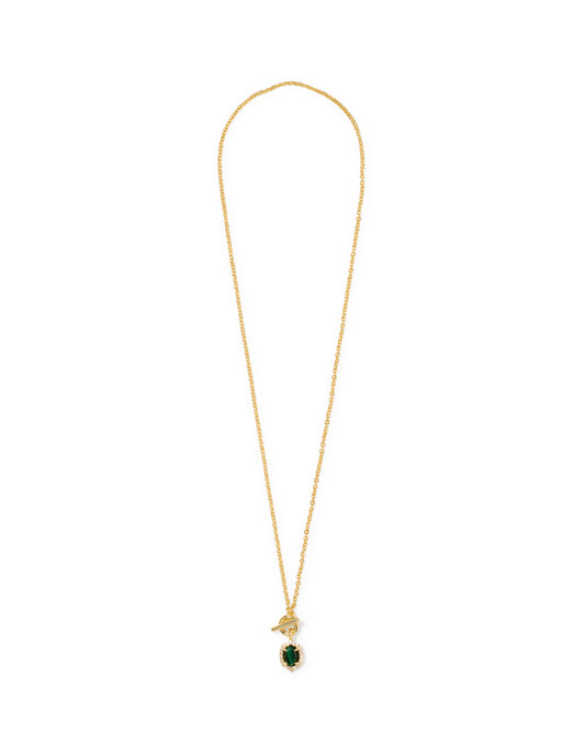 Kendra Scott DAPHNE CRYSTAL FRAME TOGGLE NECKLACE GOLD GREEN MALACHITE