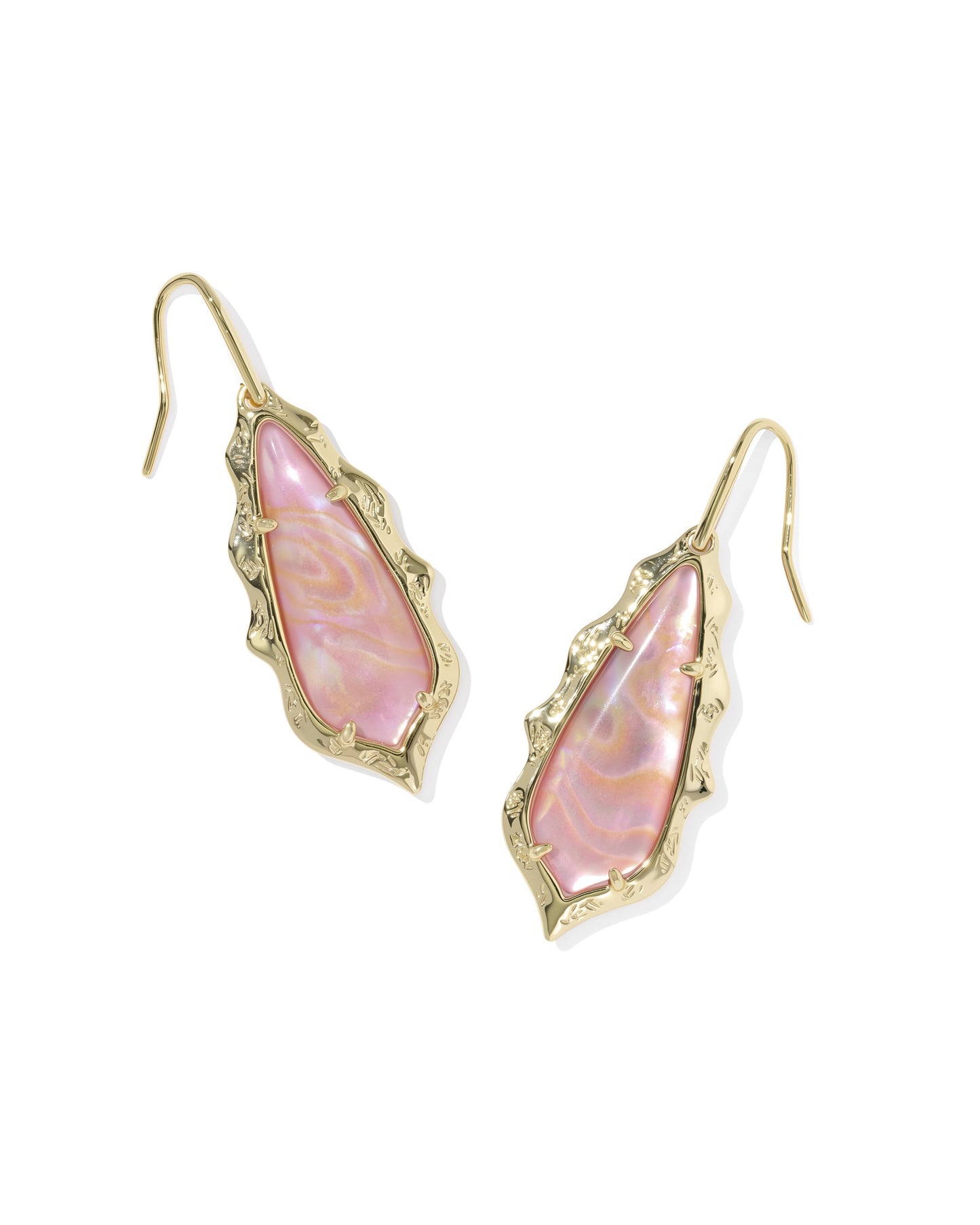 Kendra Scott ADRIANA SCALLOP FRAME DROP EARRINGS GOLD LIGHT PINK IRIDESCENT ABALONE