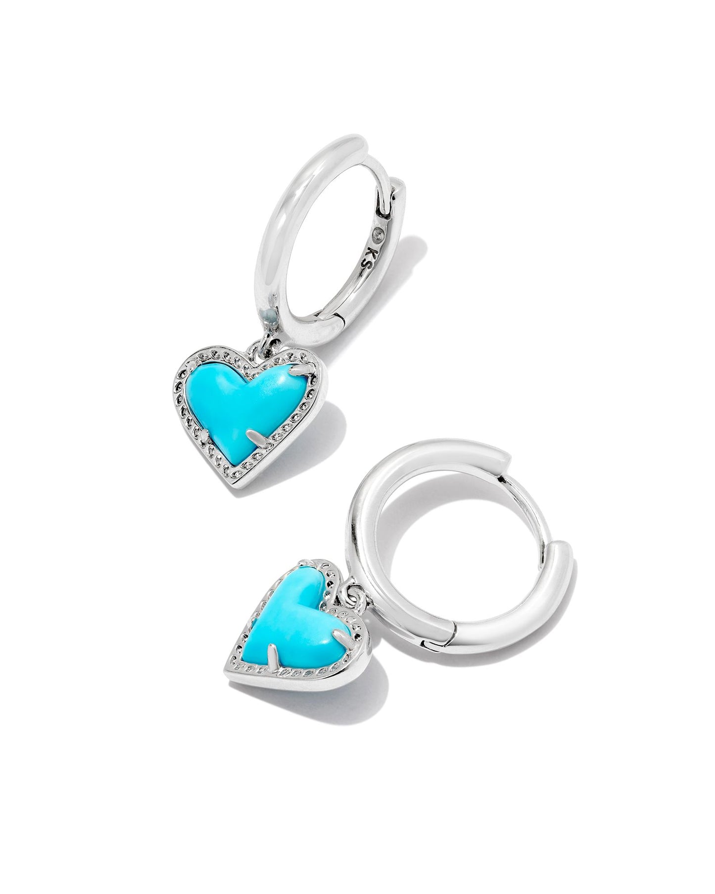 Kendra Scott ARI HEART HUGGIE EARRINGS SILVER TURQUOISE MAGNESITE