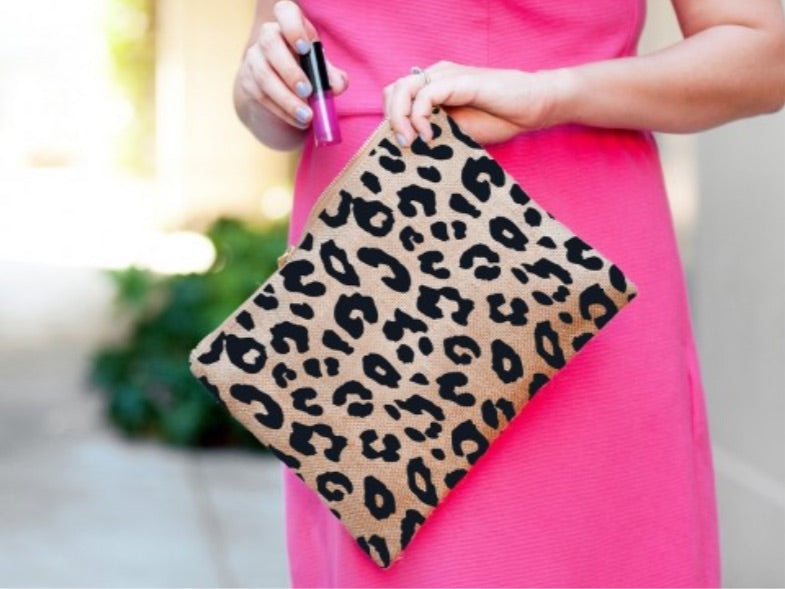 Leopard Burlap Zip Pouch