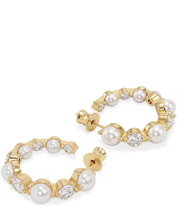 Melinda Maria She's An Icon Resin Pearl 1" Hoop Earrings in Gold/Silver
