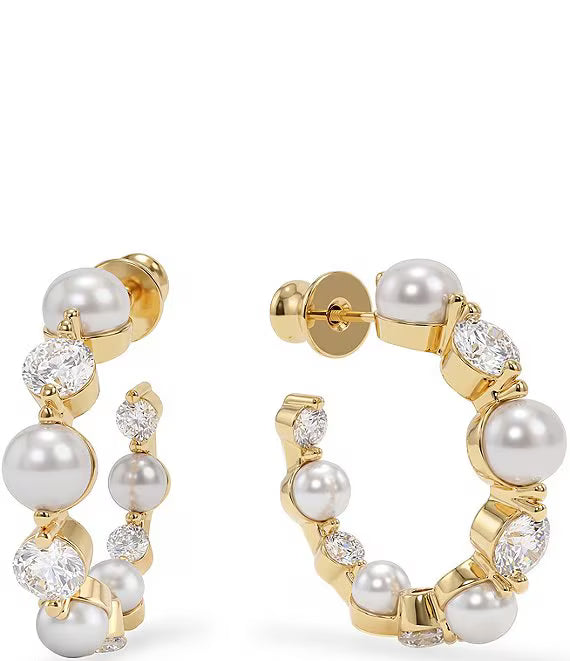 Melinda Maria She's An Icon Resin Pearl 1" Hoop Earrings in Gold/Silver