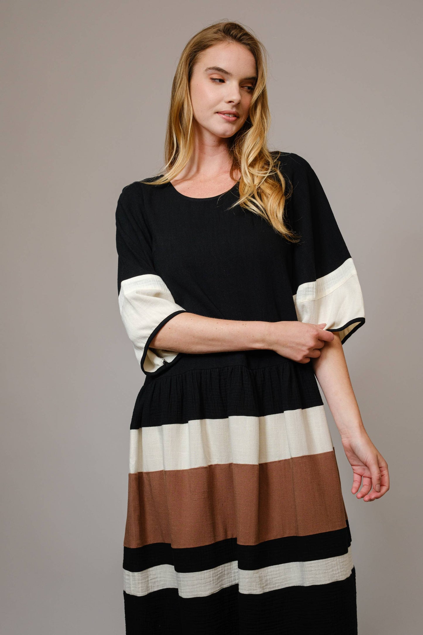 Color Block Stripe Midi Dress