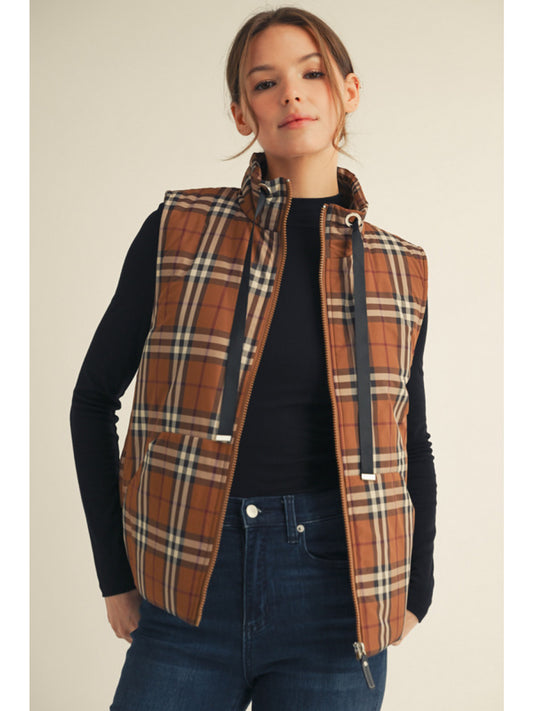 Chestnut Plaid Puffer Vest