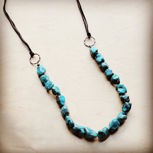**Chunky Blue/green Natural Turquoise Necklace w/ Leather Ties 255z