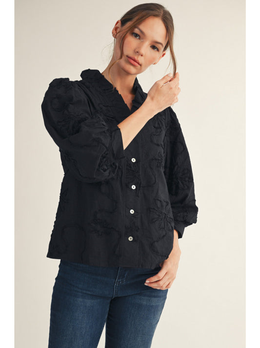 Raider Black Floral Appliqué Top
