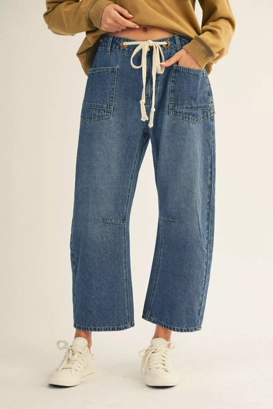 Drawstring Waist Barrel Jeans