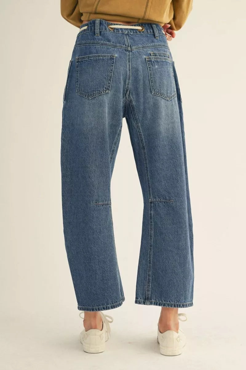 Drawstring Waist Barrel Jeans