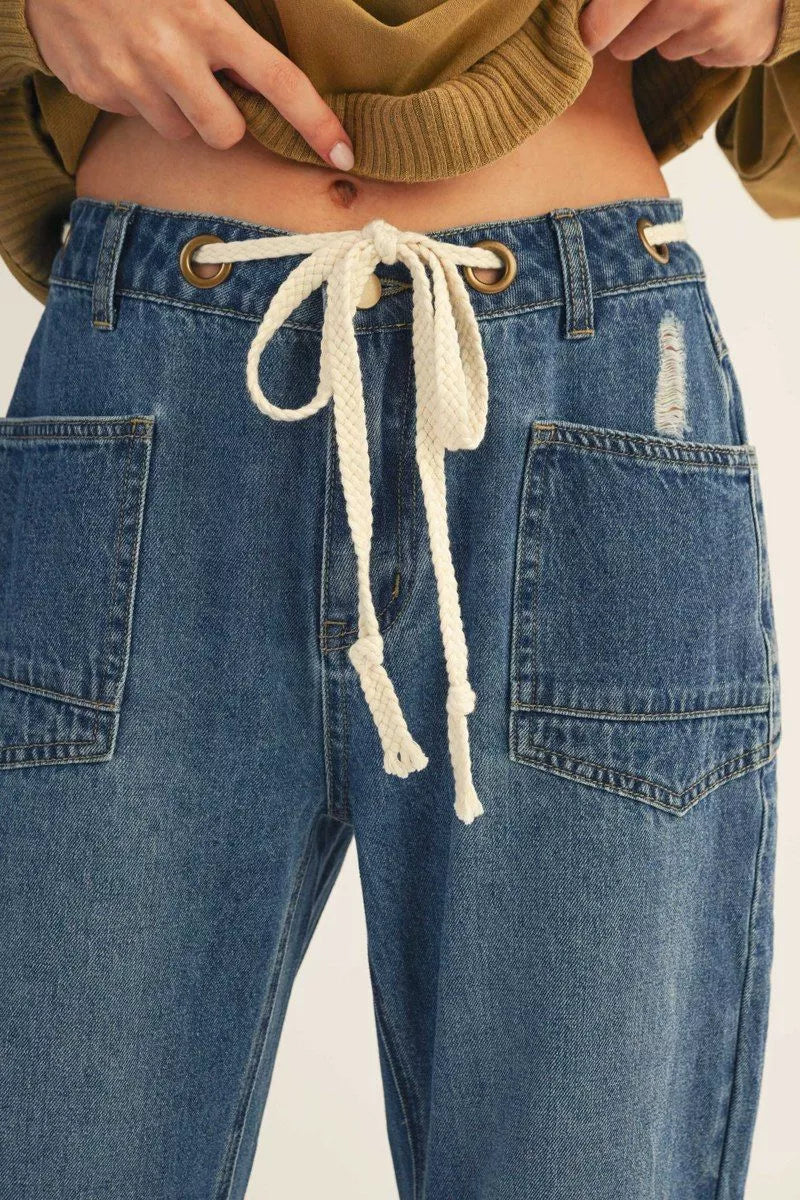 Drawstring Waist Barrel Jeans
