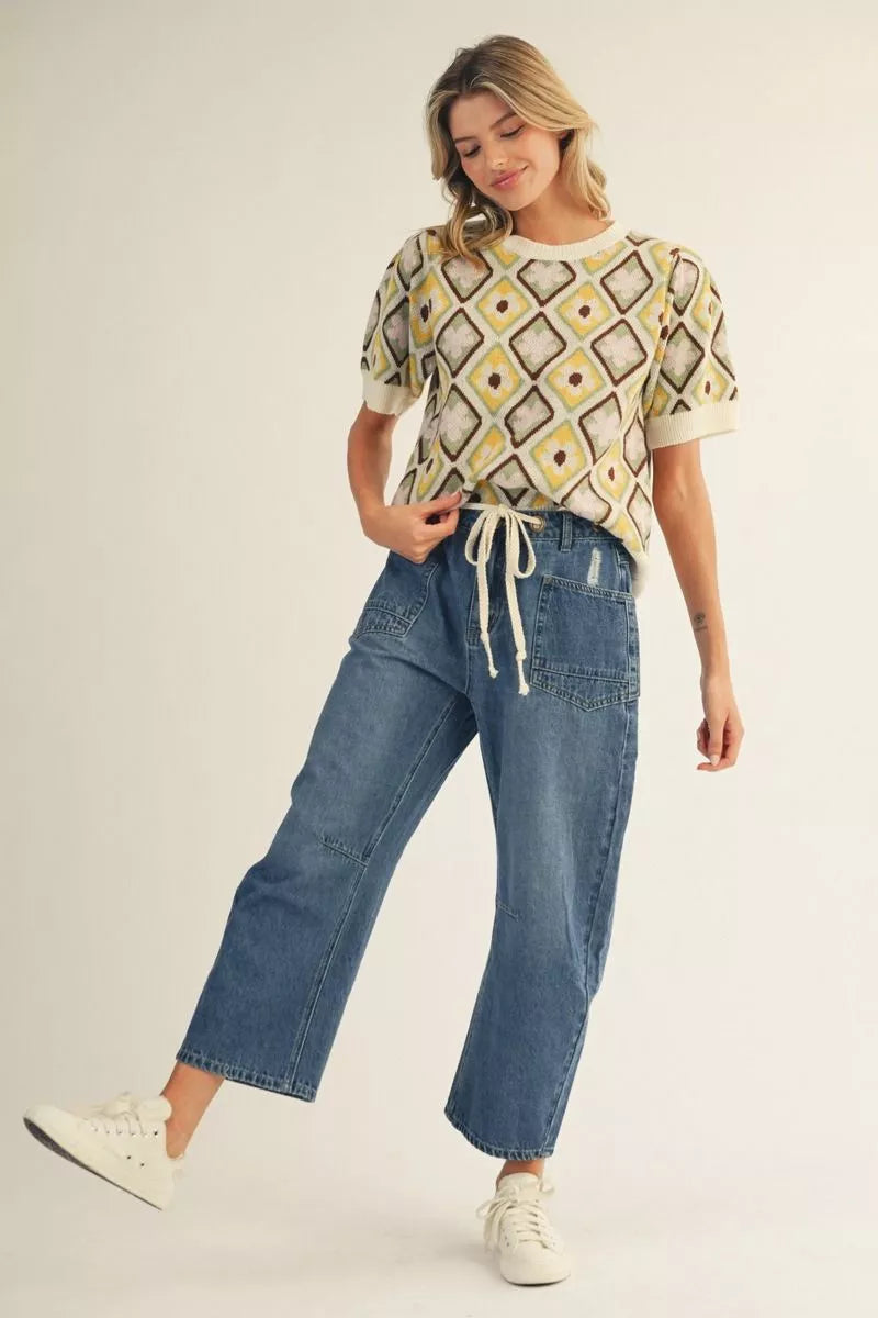 Drawstring Waist Barrel Jeans