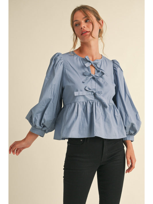 Bow Tie Top (Denim Blue or Olive)