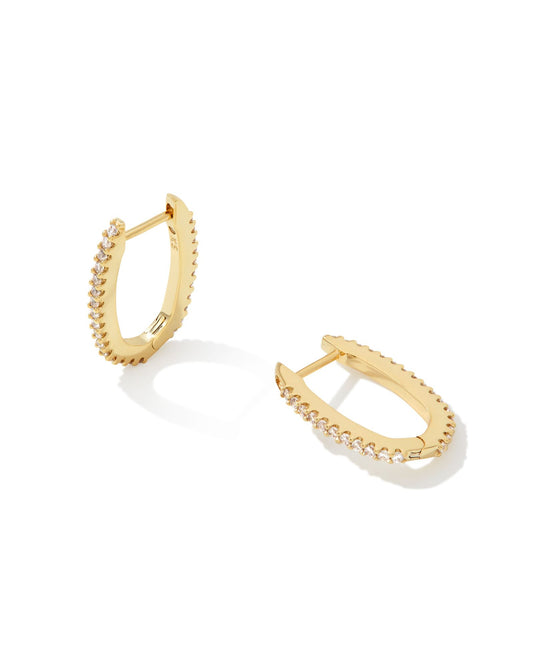 Kendra Scott MURPHY PAVE HUGGIE EARRINGS GOLD and SILVER WHITE CZ