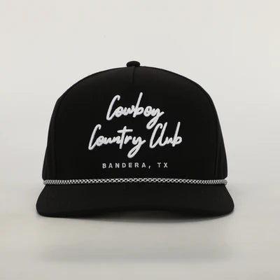 Cowboy Country Club Adjustable Cursive Roped Hat- Black