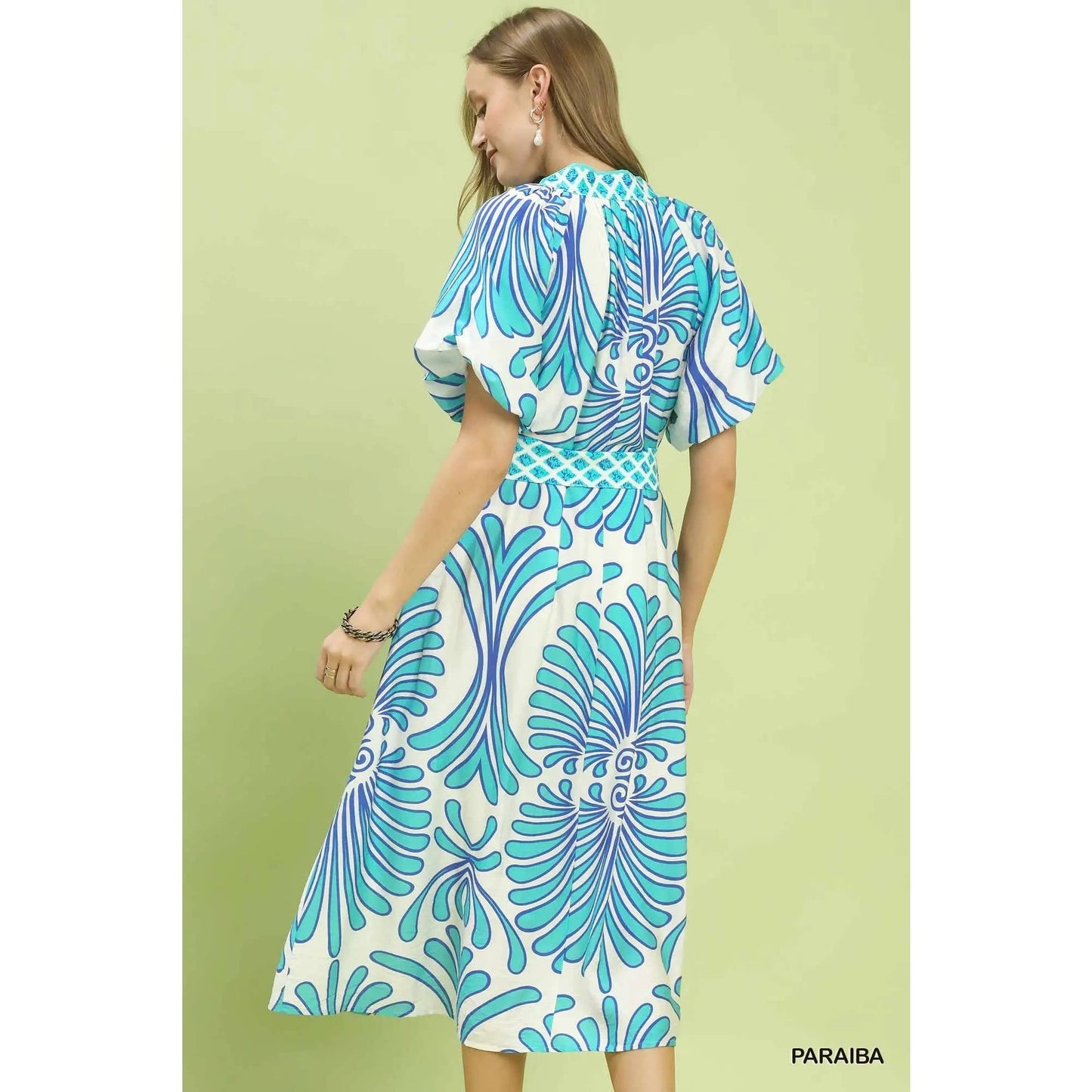 Geo Floral Belted Midi Dress