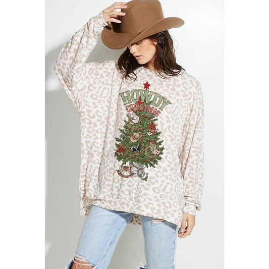 Howdy Christmas Leopard Print Top