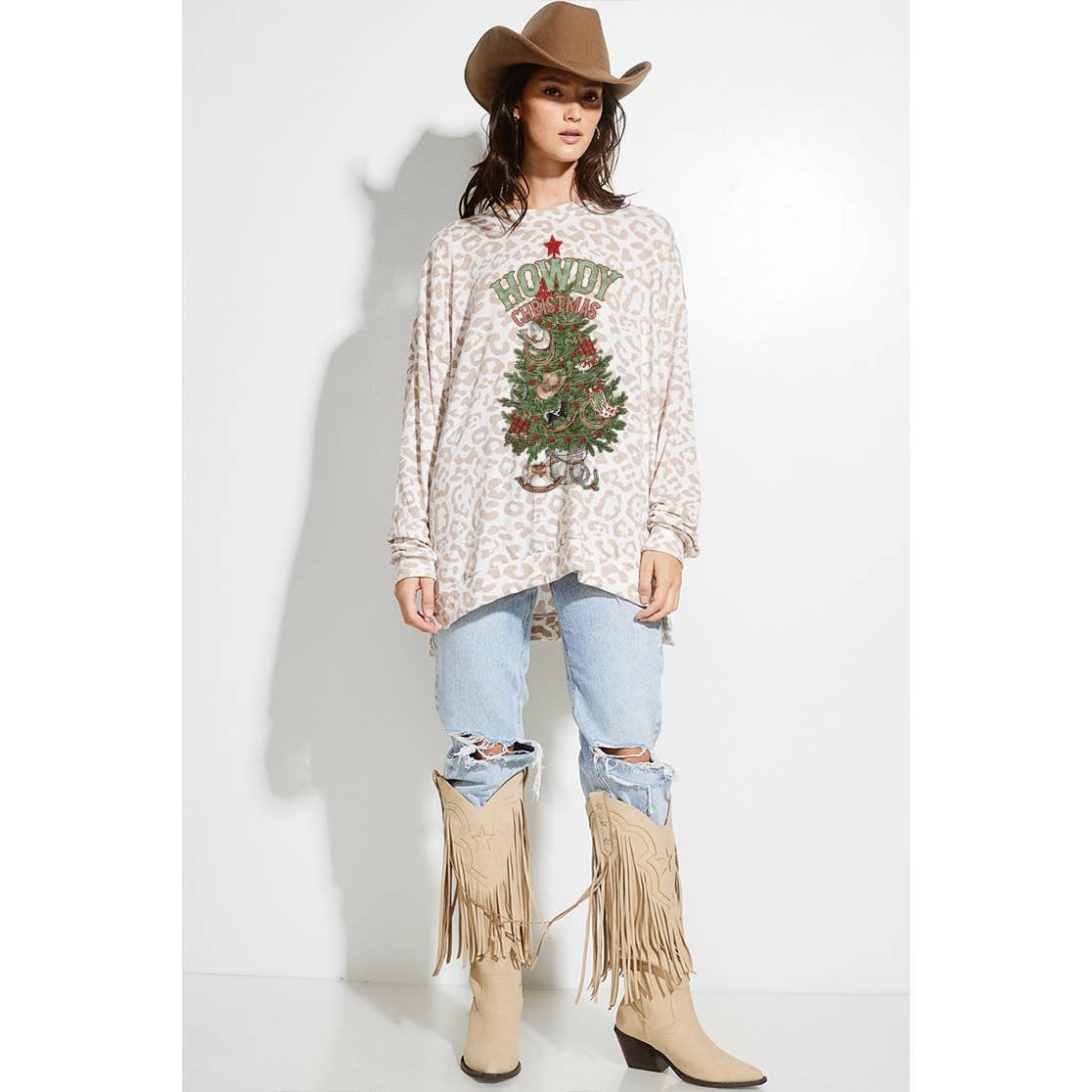 Howdy Christmas Leopard Print Top