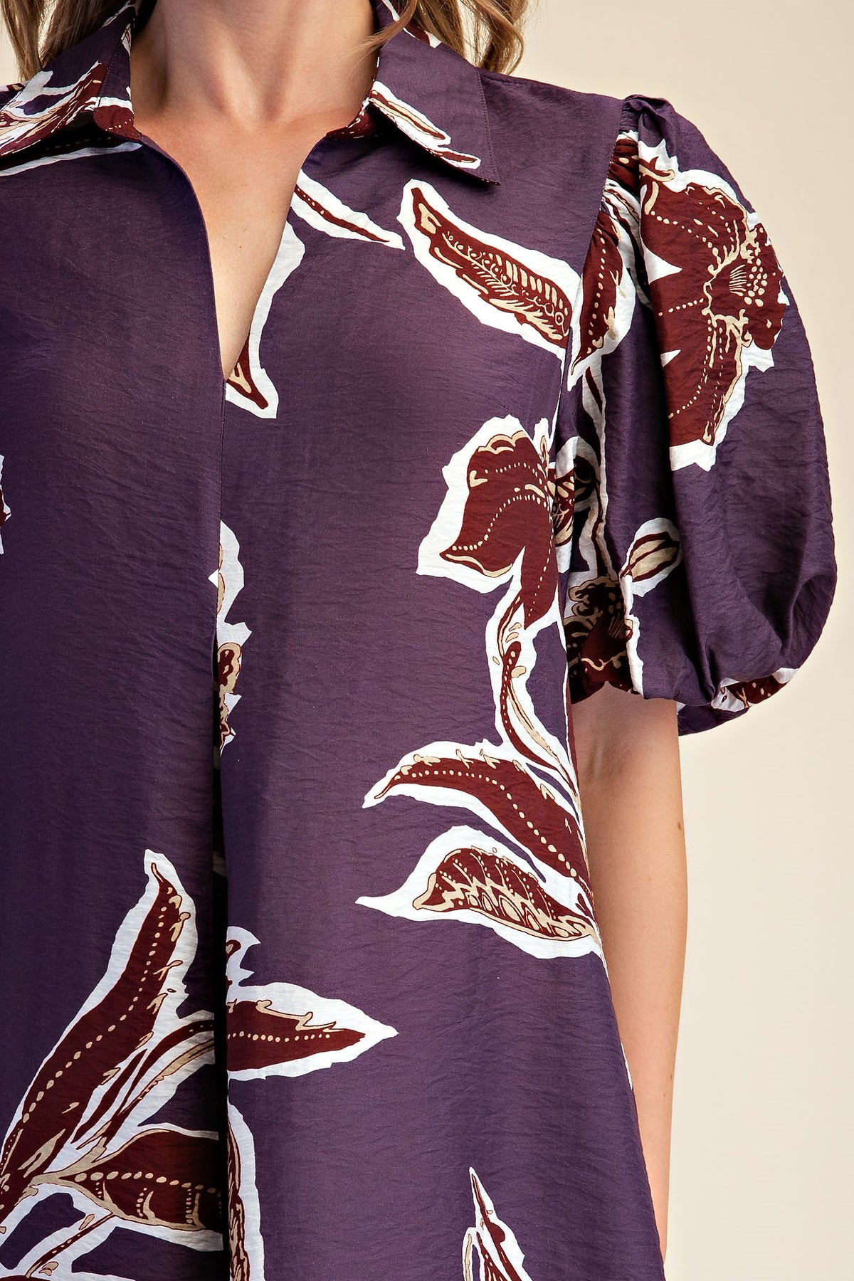 Purple Puff Sleeve Midi Dress