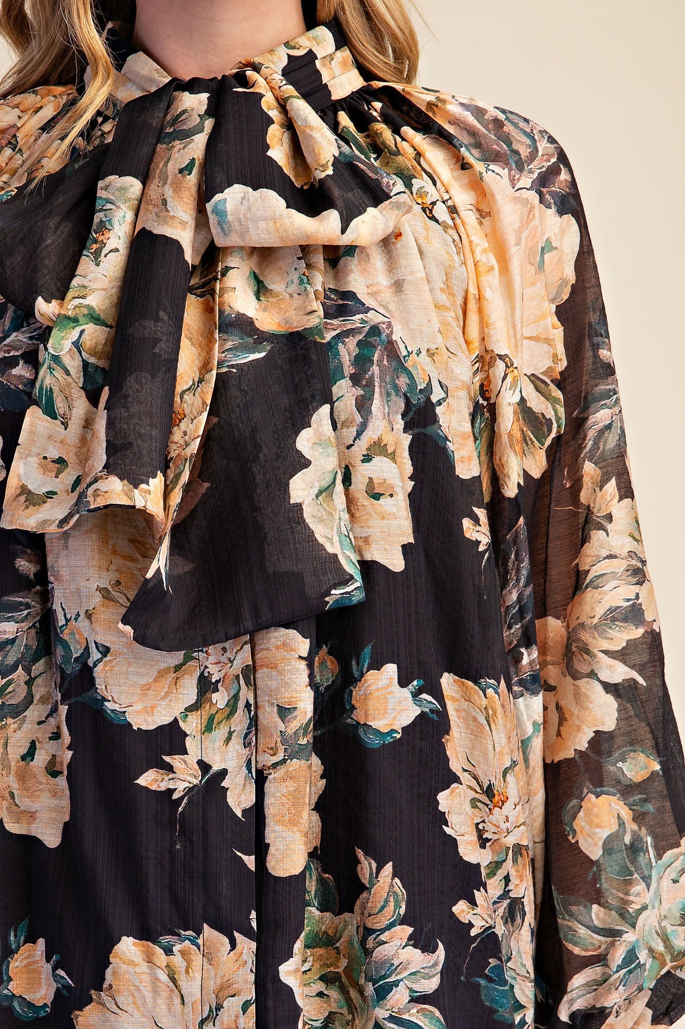 Flower Print Tie-Neck Blouse