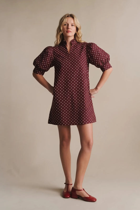Ruffle V-Neck Puff Sleeve Polka Dot Mini Dress