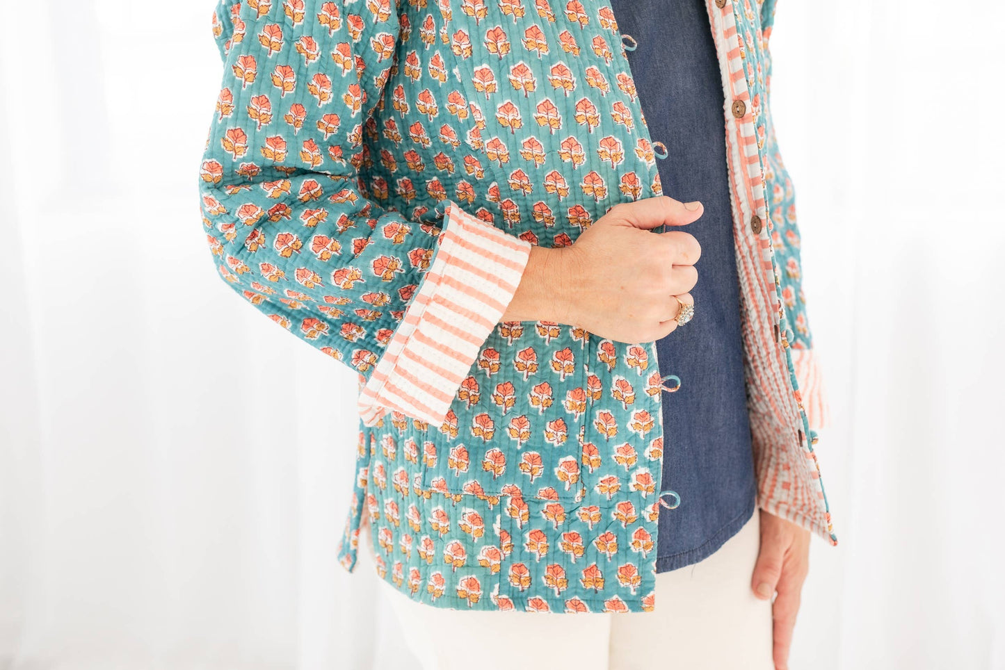 The Turquoise Reversible Block Print Jen Jacket