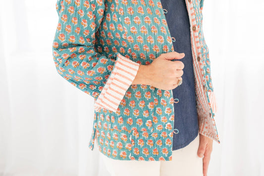 The Turquoise Reversible Block Print Jen Jacket