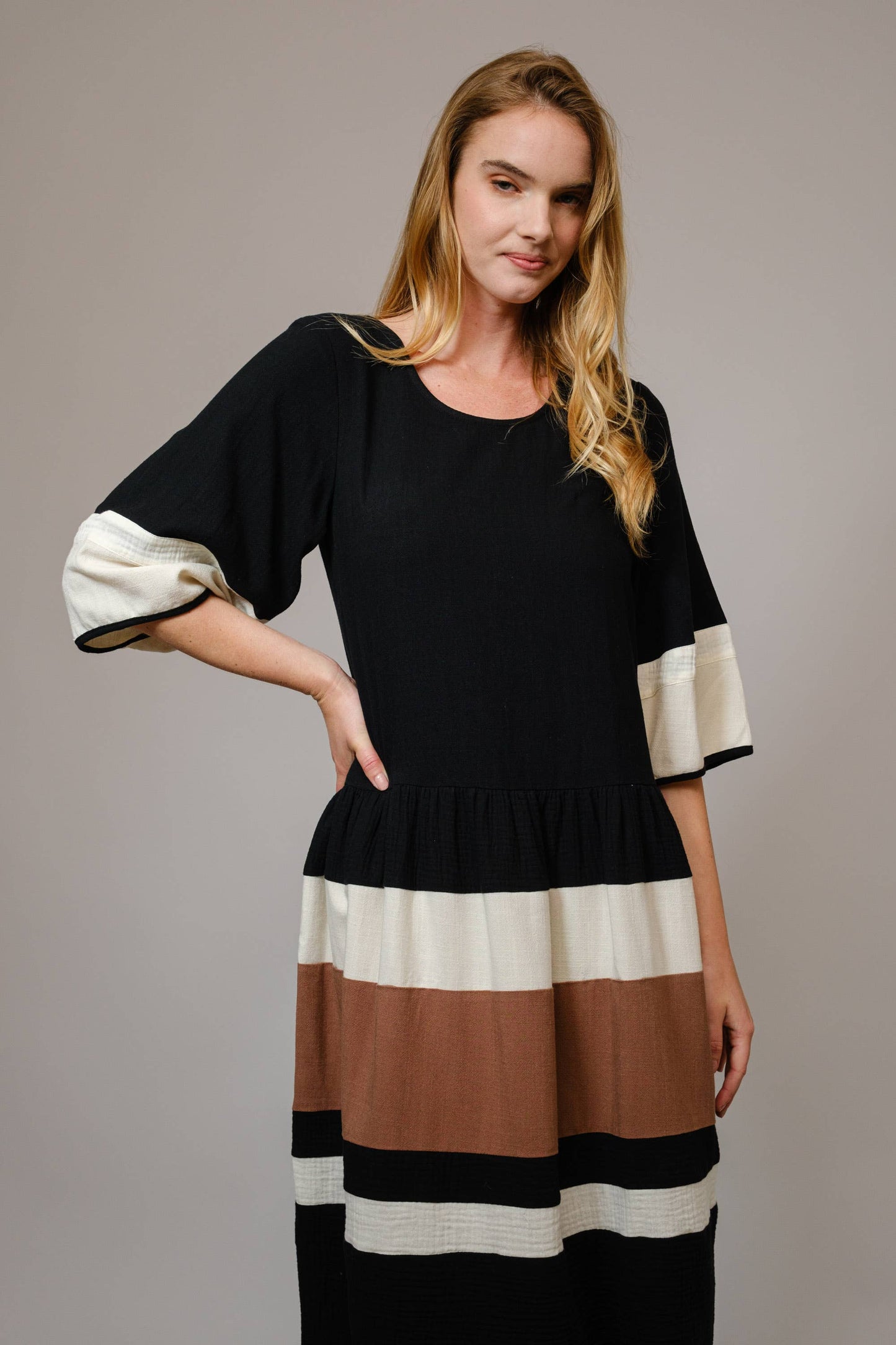 Color Block Stripe Midi Dress