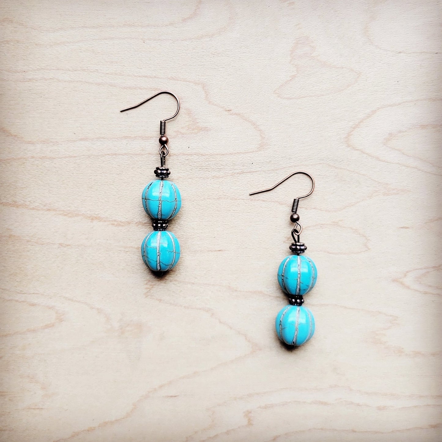 **Blue Turquoise Melon Bead Earrings 220z