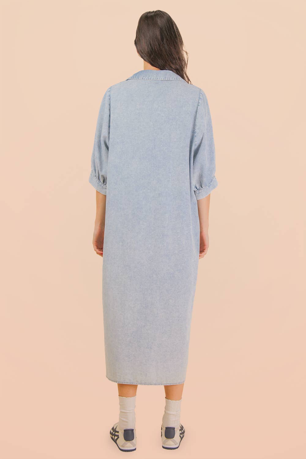 Washed Denim Casual Shirt Midi Dress