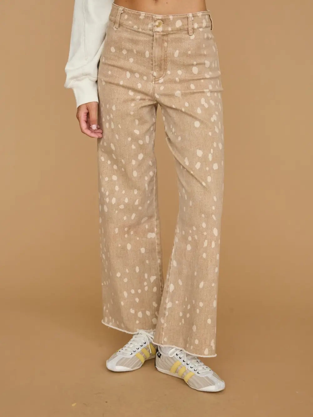 Spot Print Raw Hem Denim Jeans