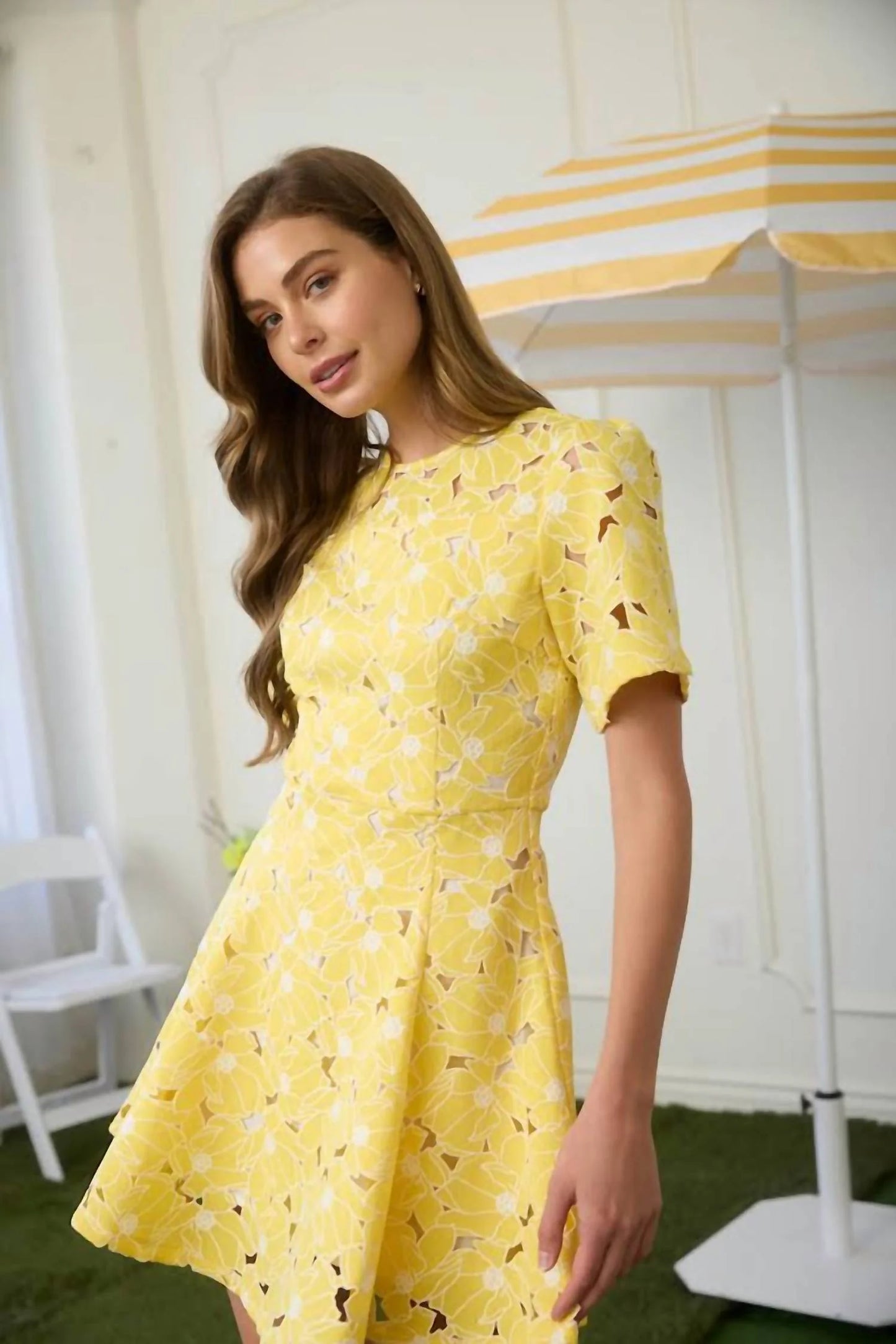 Sunshine Yellow Short Lace Dress