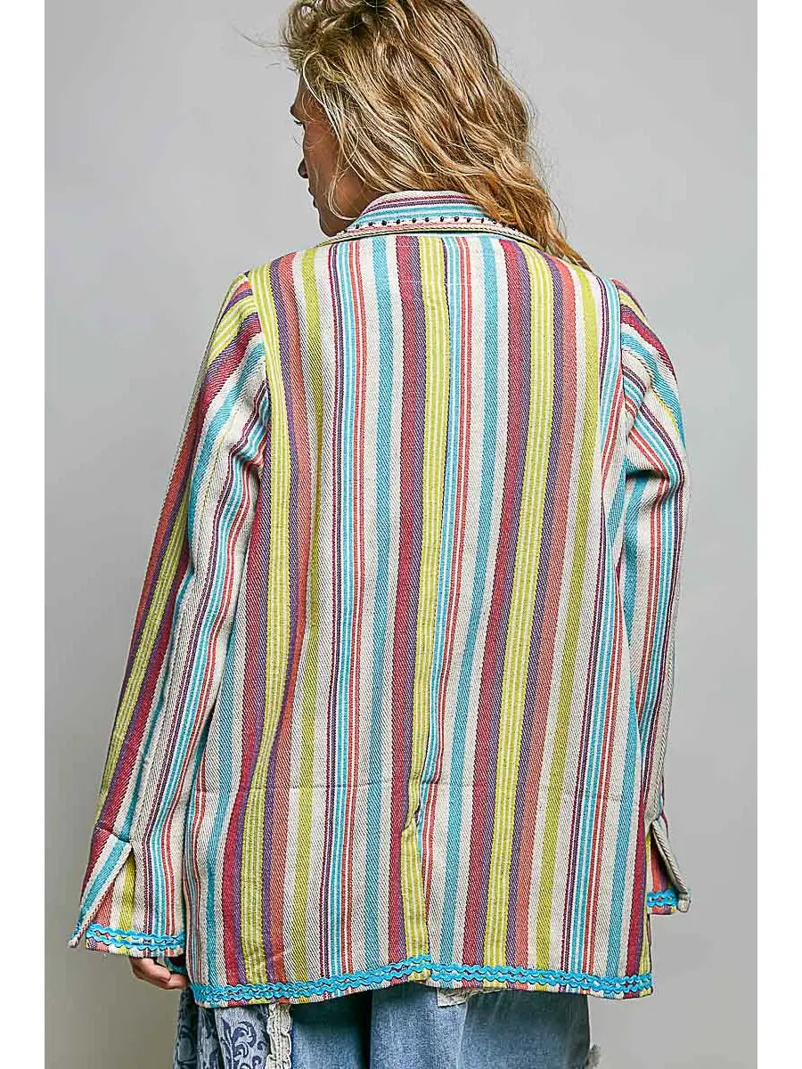 Lightweight Notch Collar Contrast Woven Button Jacket