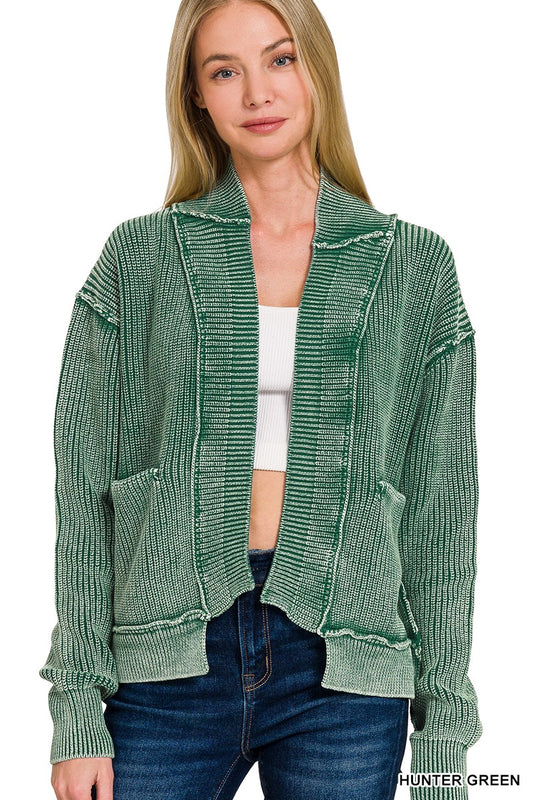 Valarie WASHED DROPPED SHOULDER CARDIGAN With SIDE POCKETS (2 Colors)