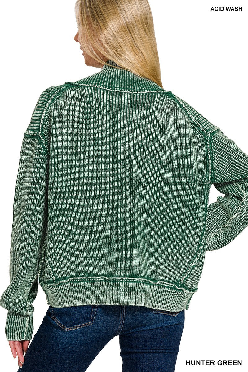 Valarie WASHED DROPPED SHOULDER CARDIGAN With SIDE POCKETS (2 Colors)