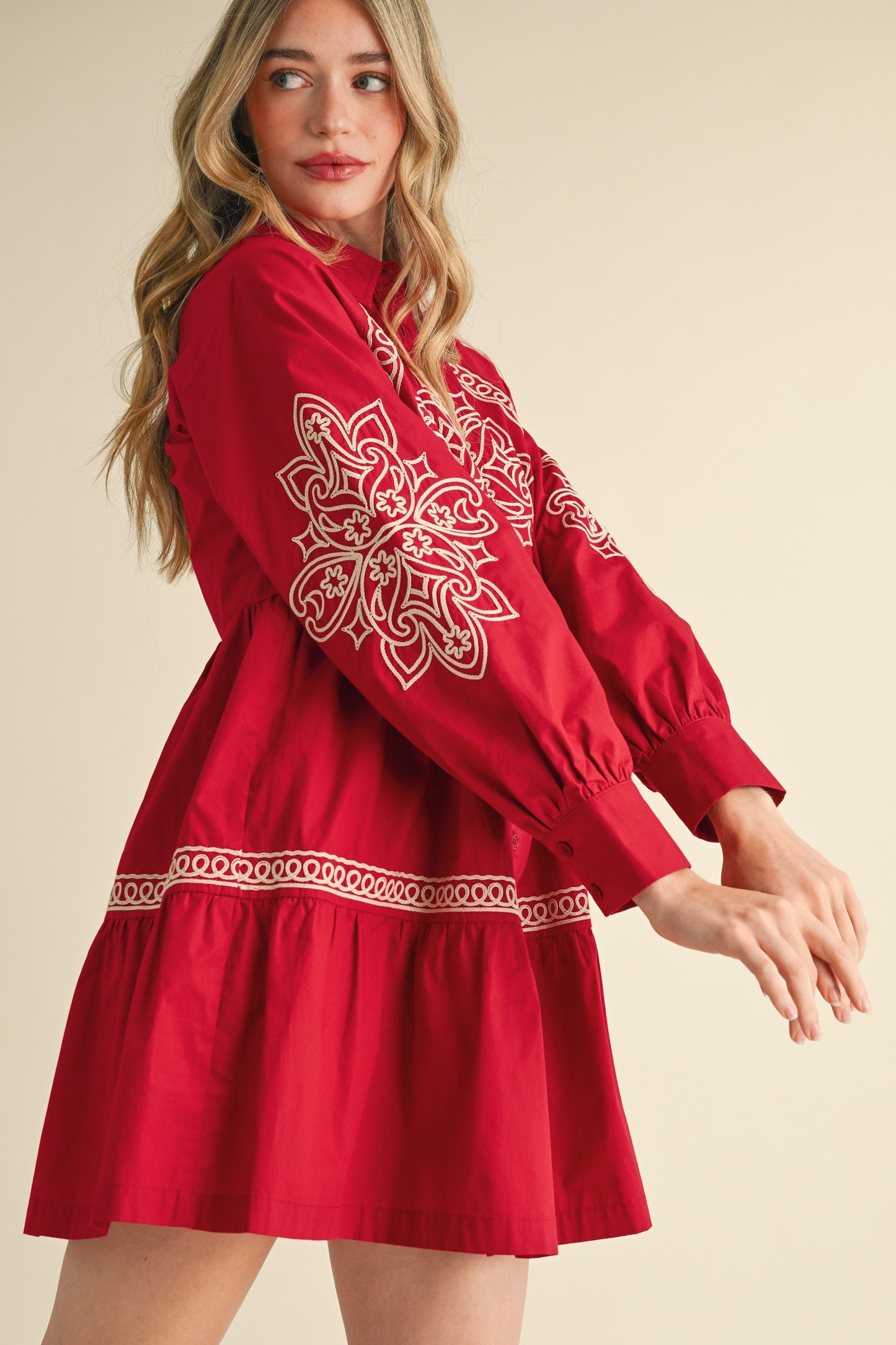 Reba EMBROIDERED BUTTON DOWN MINI DRESS