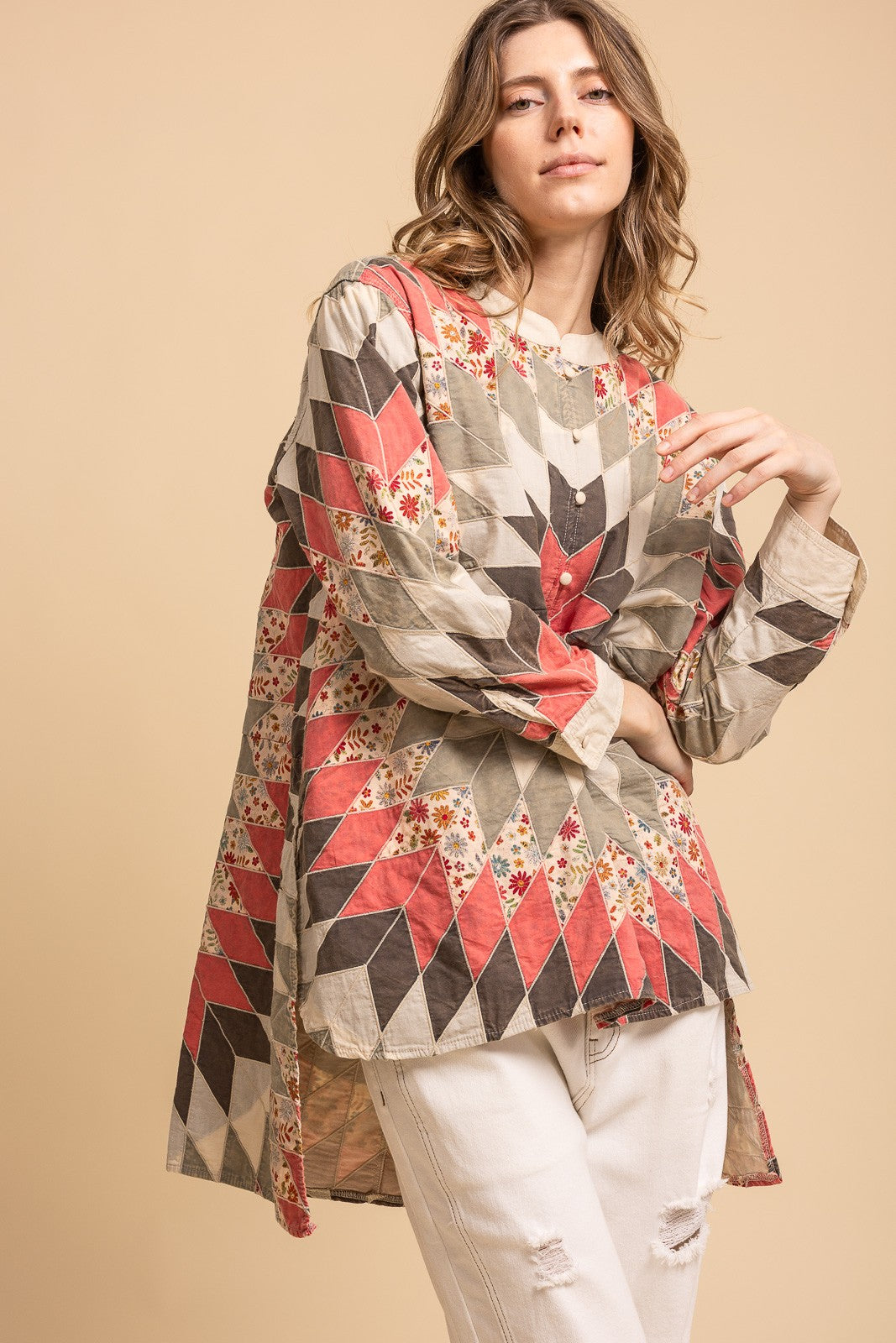 Quiltwork Vintage Inspired High-low Tunic Top