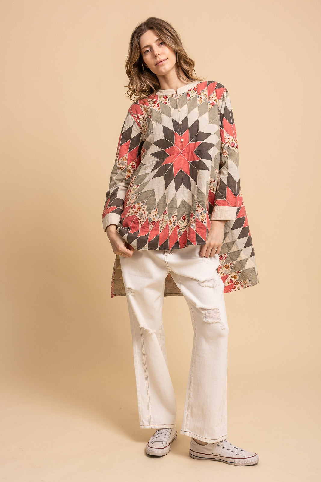 Quiltwork Vintage Inspired High-low Tunic Top