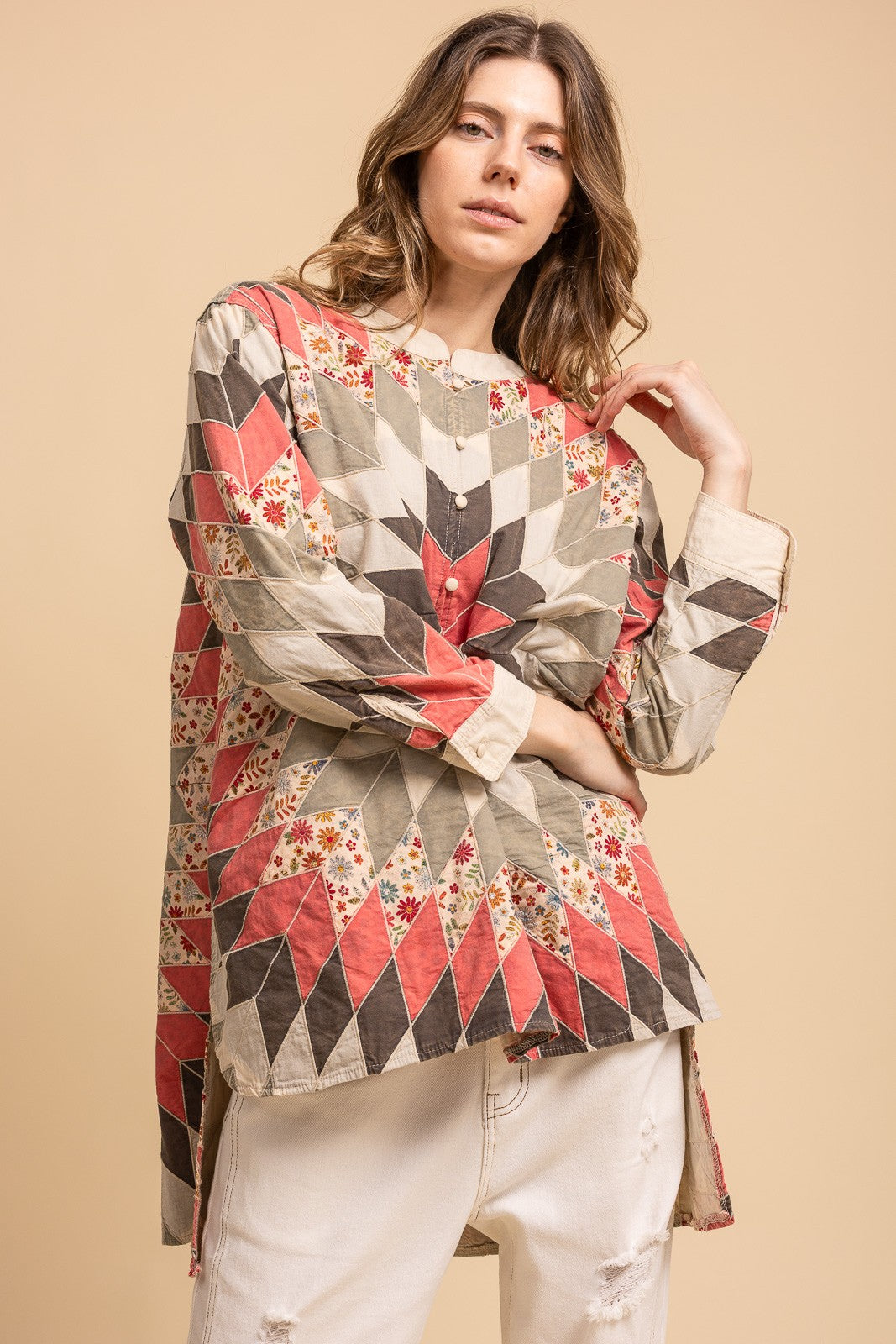 Quiltwork Vintage Inspired High-low Tunic Top