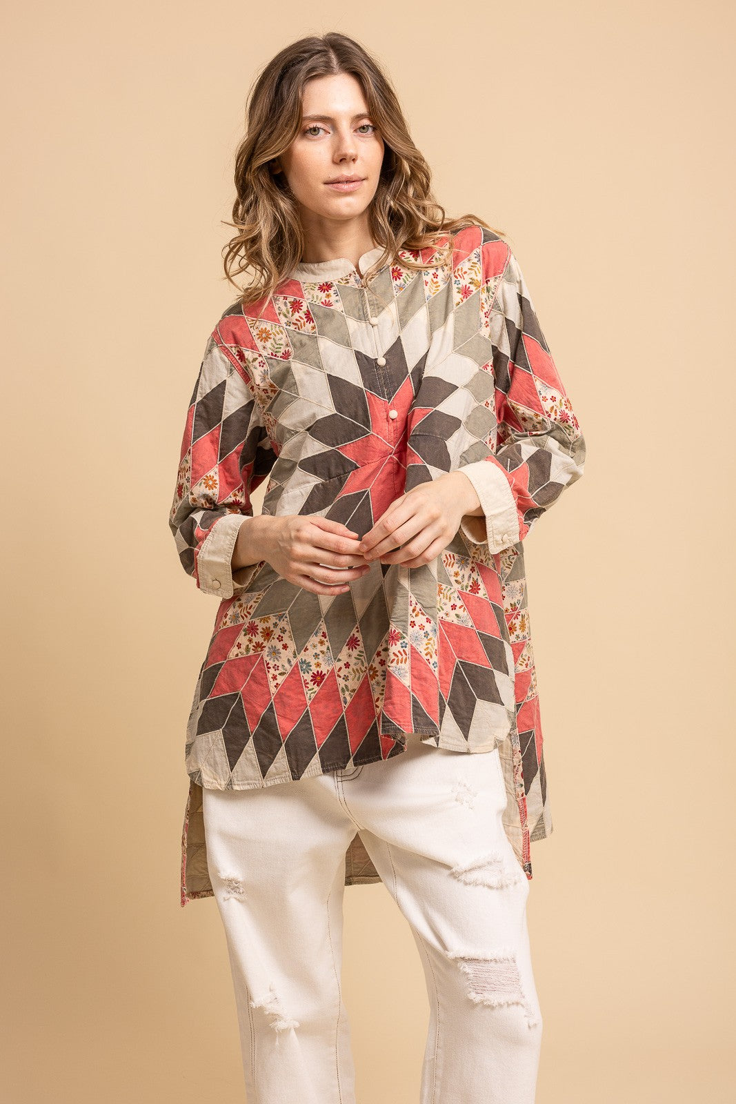 Quiltwork Vintage Inspired High-low Tunic Top